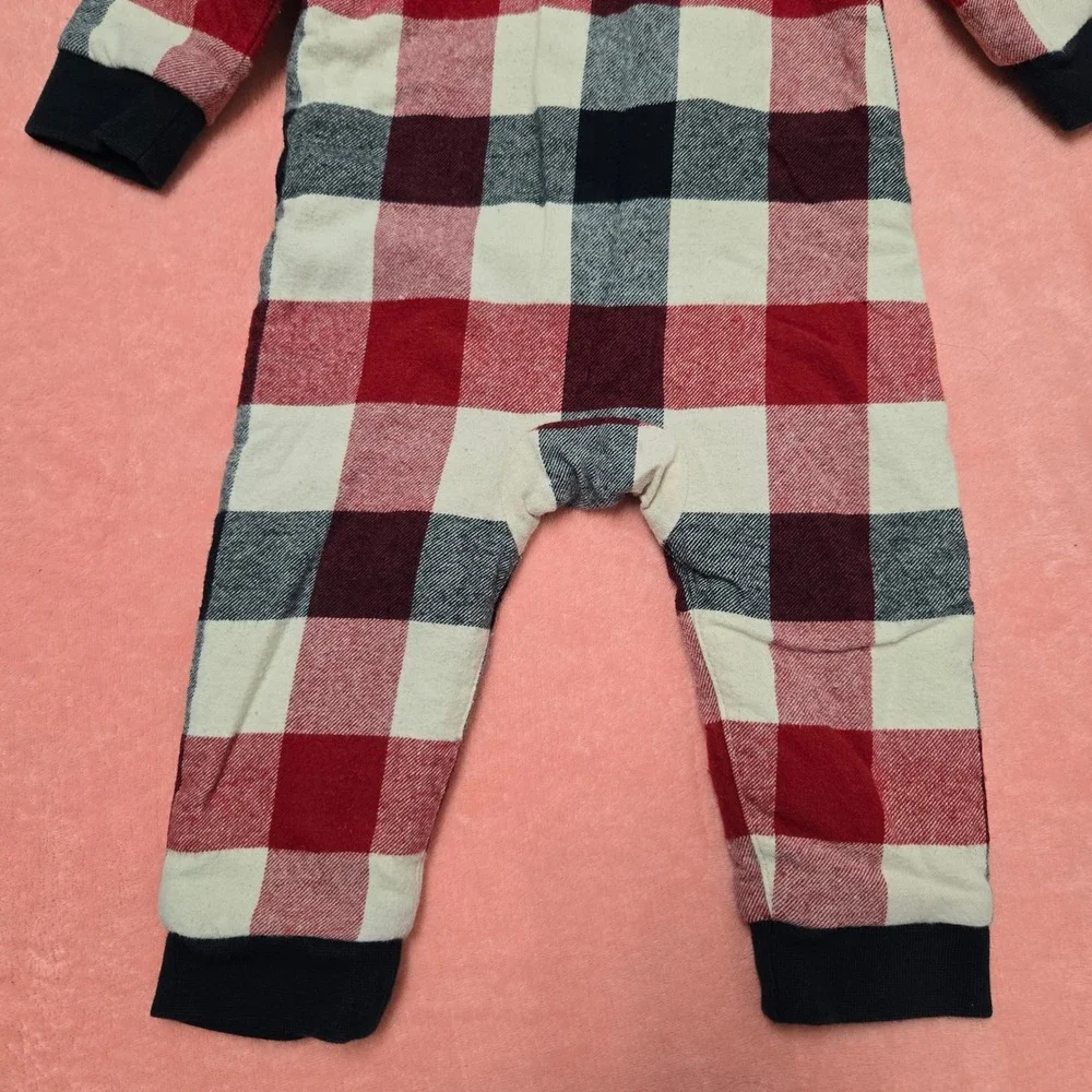 Kith Kids Plaid Hooded Onepiece Romper Jumpsuit Red Cream Blue Size 3-6 Months